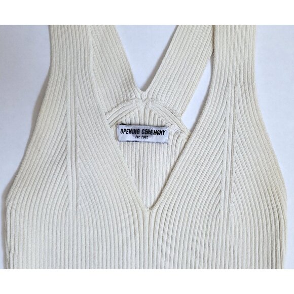 Opening Ceremony V-Neck Striped Split-front Ribbed-knit Body-con Midi Dress - XS - Picture 8 of 8